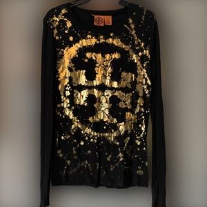Tory Burch black & gold fitted long sleeve shirt